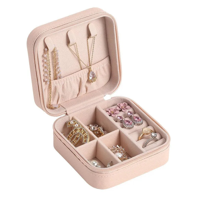 Mini PU Leather Travel Jewelry Box β Portable Organizer for Earrings, Rings & Necklaces