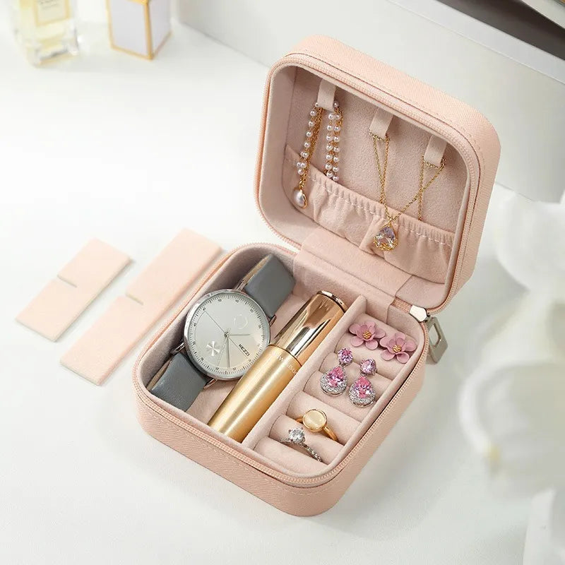 Mini PU Leather Travel Jewelry Box β Portable Organizer for Earrings, Rings & Necklaces