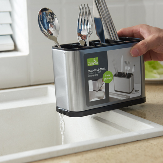 Parssufy Stainless Steel Sink Cutlery Holder – Multifunctional Utensil Caddy & Sponge Organizer for Kitchen