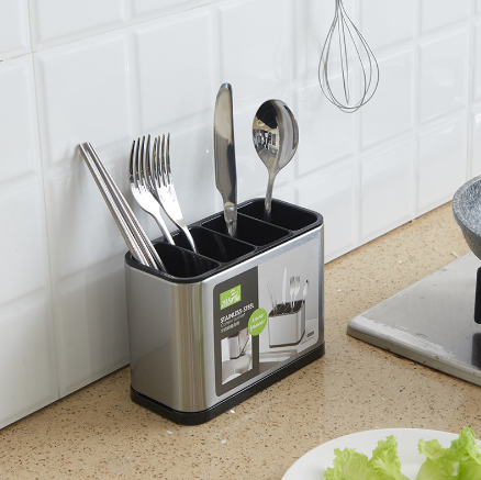 Parssufy Stainless Steel Sink Cutlery Holder – Multifunctional Utensil Caddy & Sponge Organizer for Kitchen