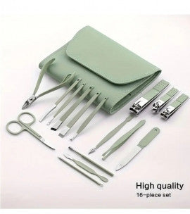 💅 16pcs Professional Manicure Pedicure Grooming Kit – Stainless Steel Nail Clipper & Care Set