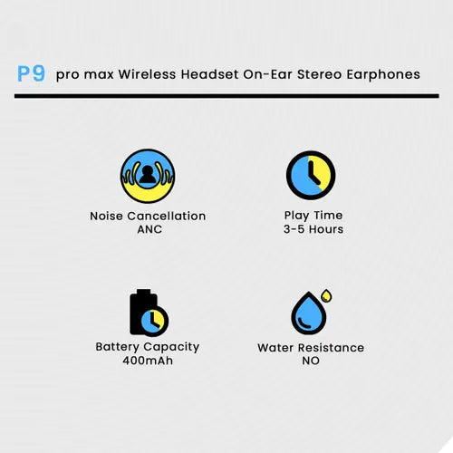 🎧 P9 Pro Max Wireless Headset – High Bass, Noise Reduction & Long Battery Life