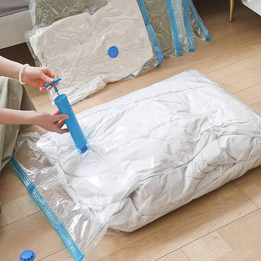 🛍️ Reusable Vacuum Storage Bags (pack of 5) with Hand Pump – Space Saving & Airtight 🌟