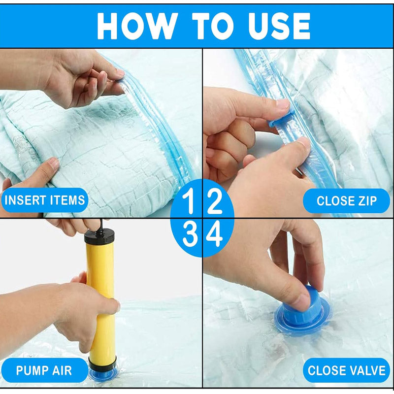 🛍️ Reusable Vacuum Storage Bags (pack of 5) with Hand Pump – Space Saving & Airtight 🌟
