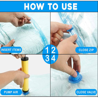 🛍️ Reusable Vacuum Storage Bags (pack of 5) with Hand Pump – Space Saving & Airtight 🌟