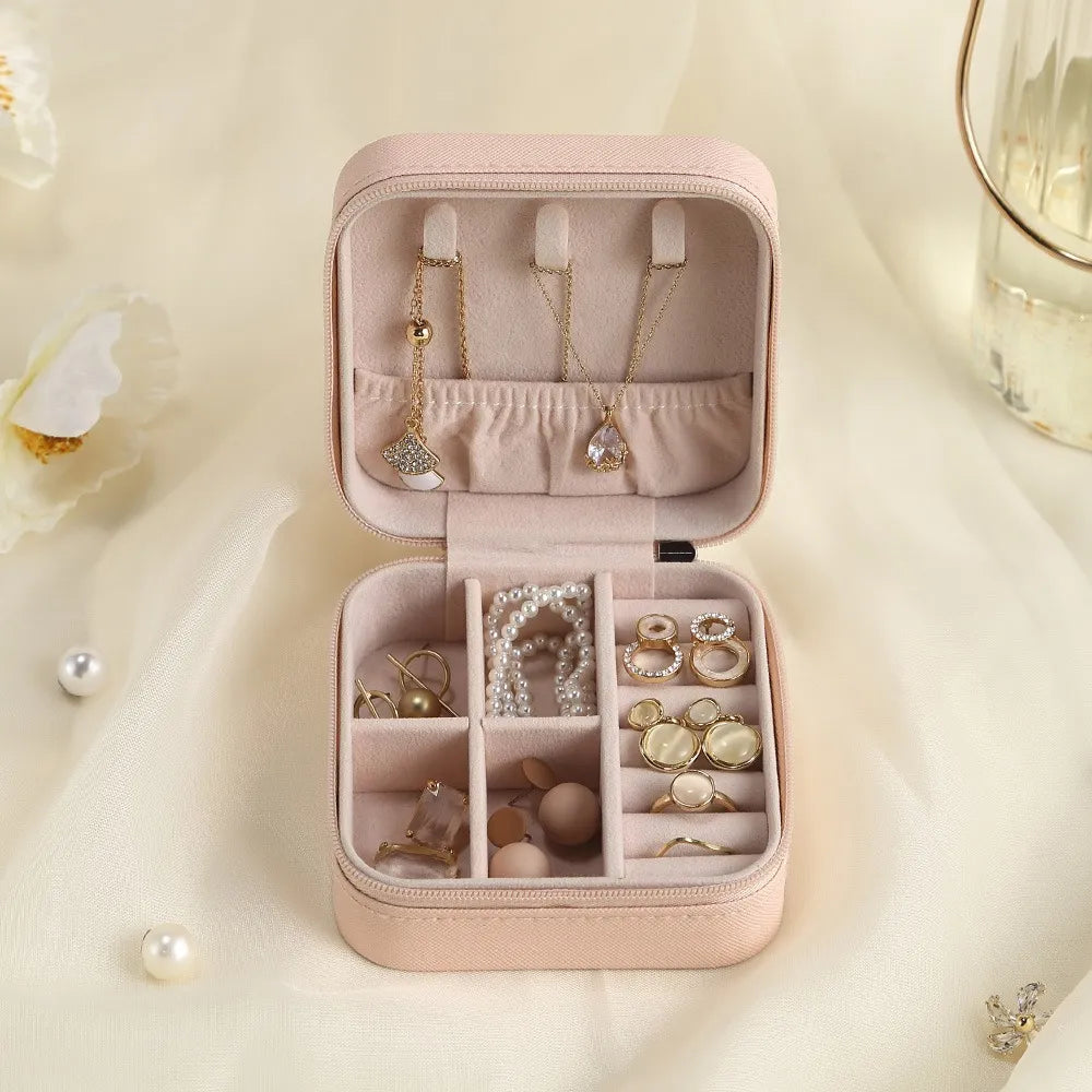 Mini PU Leather Travel Jewelry Box – Portable Organizer for Earrings, Rings & Necklaces