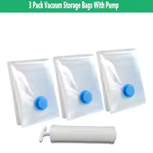 🛍️ Reusable Vacuum Storage Bags (pack of 5) with Hand Pump – Space Saving & Airtight 🌟