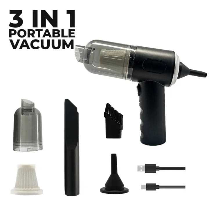 🚗✨ 3-in-1 Portable Vacuum Cleaner, Duster & Air Pump – Wireless Handheld for Car & Home