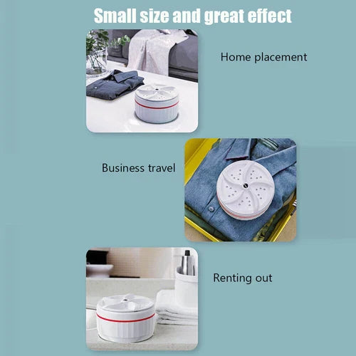 Mini Smart Portable Ultrasonic Turbine Washing Machine – Compact Electric Washer for Clothes, Towels & More